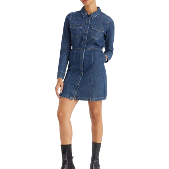 Levi's Denim Western Dress Medium Wash - Picture 2 of 12